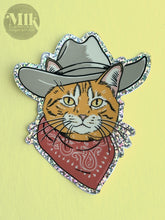 Cowboy Cat - 4" Holographic Glitter Vinyl Sticker