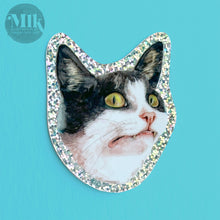 Frowning Cat Sticker - 3" Holographic Glitter Vinyl Kitty Illustration