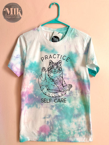 Practice Self Care Kitty - Unisex Tie-Dye T-Shirt