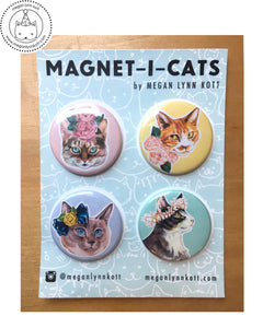 Floral Magnet-i-cats ~ Set of Four 1.5" Magnets
